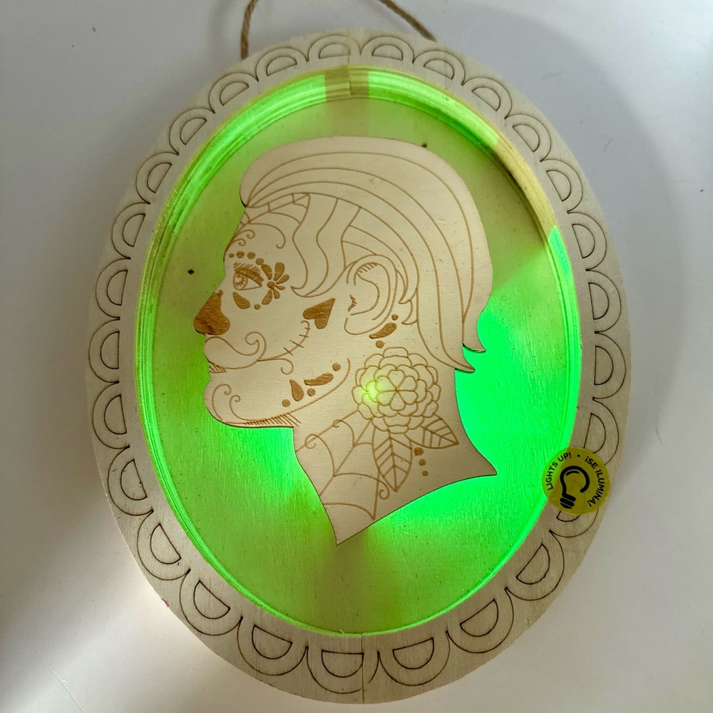 Day of the Dead Sugar Skull LED Light Up Wooden Halloween Craft Wall Decor 10”